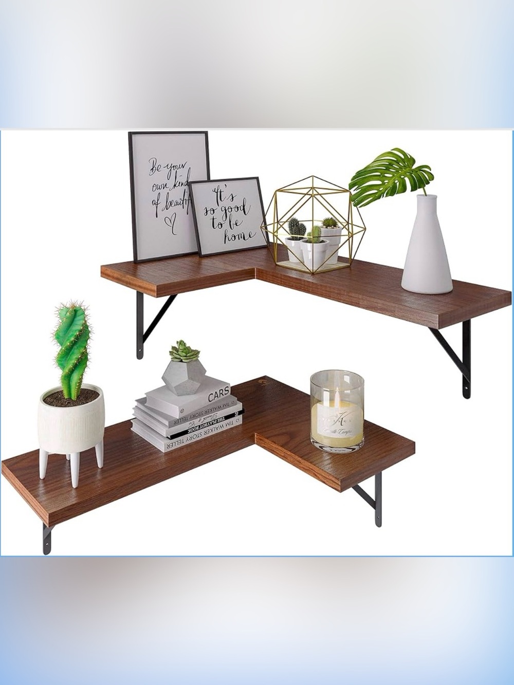 Metrogico Rustic Wood Corner Floating Shelves Set of 2 NIB